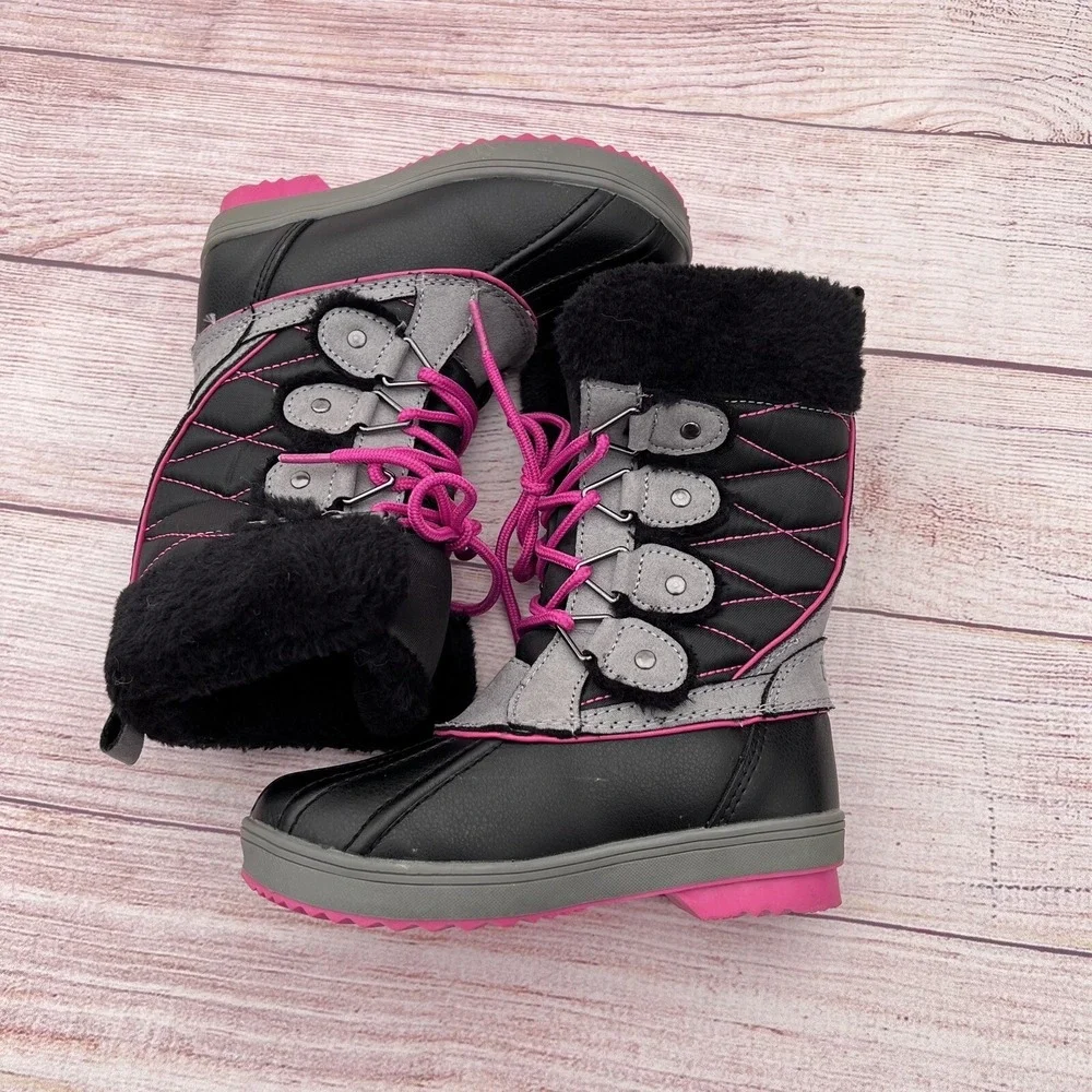 Totes Adventure Gear Shelby Black /Gray Winter Snow Boots Girls Size 12 Med